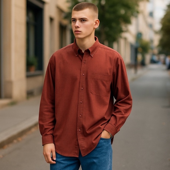 L.L. Bean Red Microcheck Shirt Men’s Large – Made in Hong Kong - Picture 4 of 5